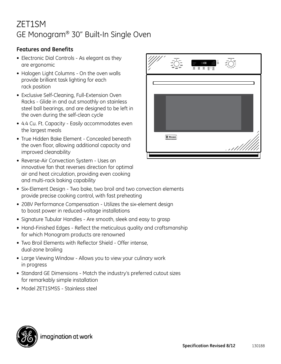 Zet1sm, Ge monogram, 30” built-in single oven | GE ZET1SMSS User Manual | Page 2 / 2