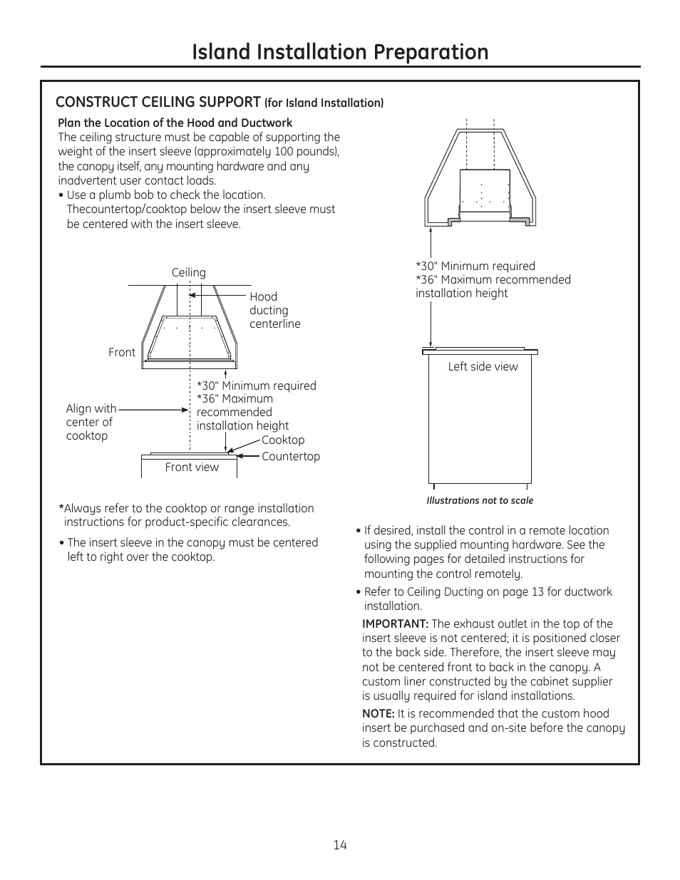 Island installation preparation, Construct ceiling support | GE ZVC42LSS User Manual | Page 14 / 68
