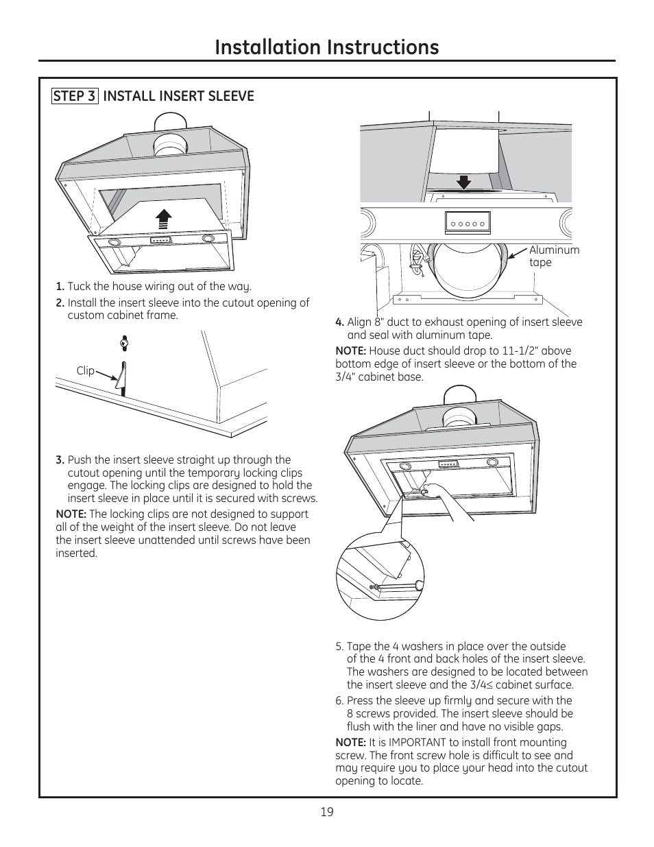 Installation instructions | GE ZVC42LSS User Manual | Page 19 / 68
