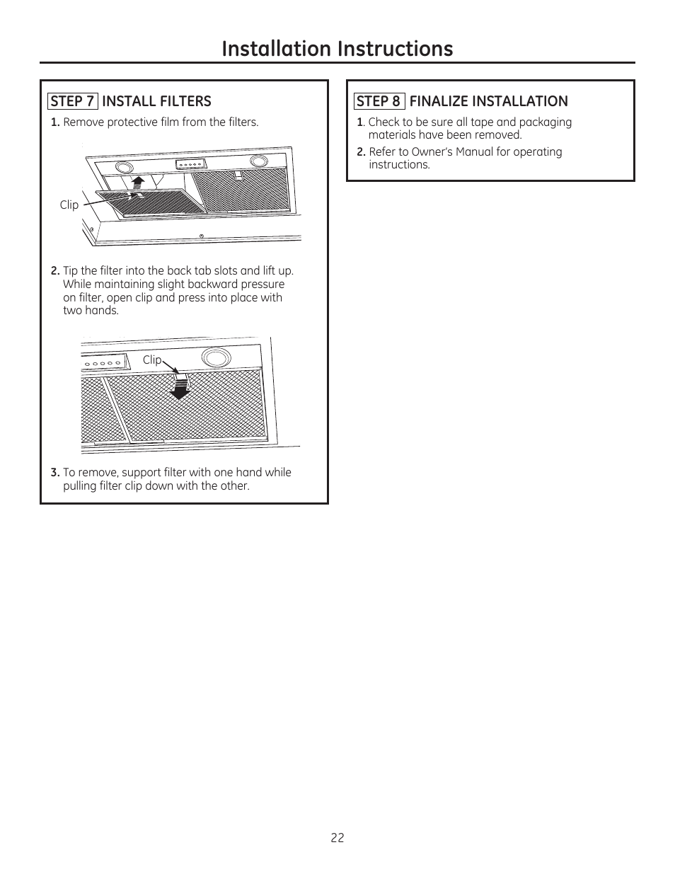 Installation instructions | GE ZVC42LSS User Manual | Page 22 / 68