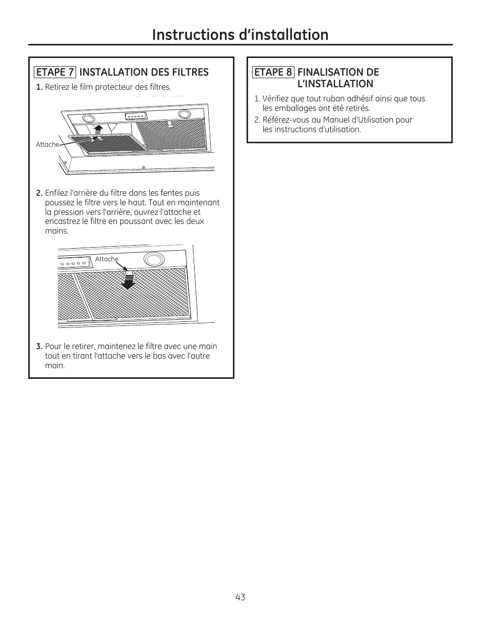 Instructions d’installation | GE ZVC42LSS User Manual | Page 43 / 68