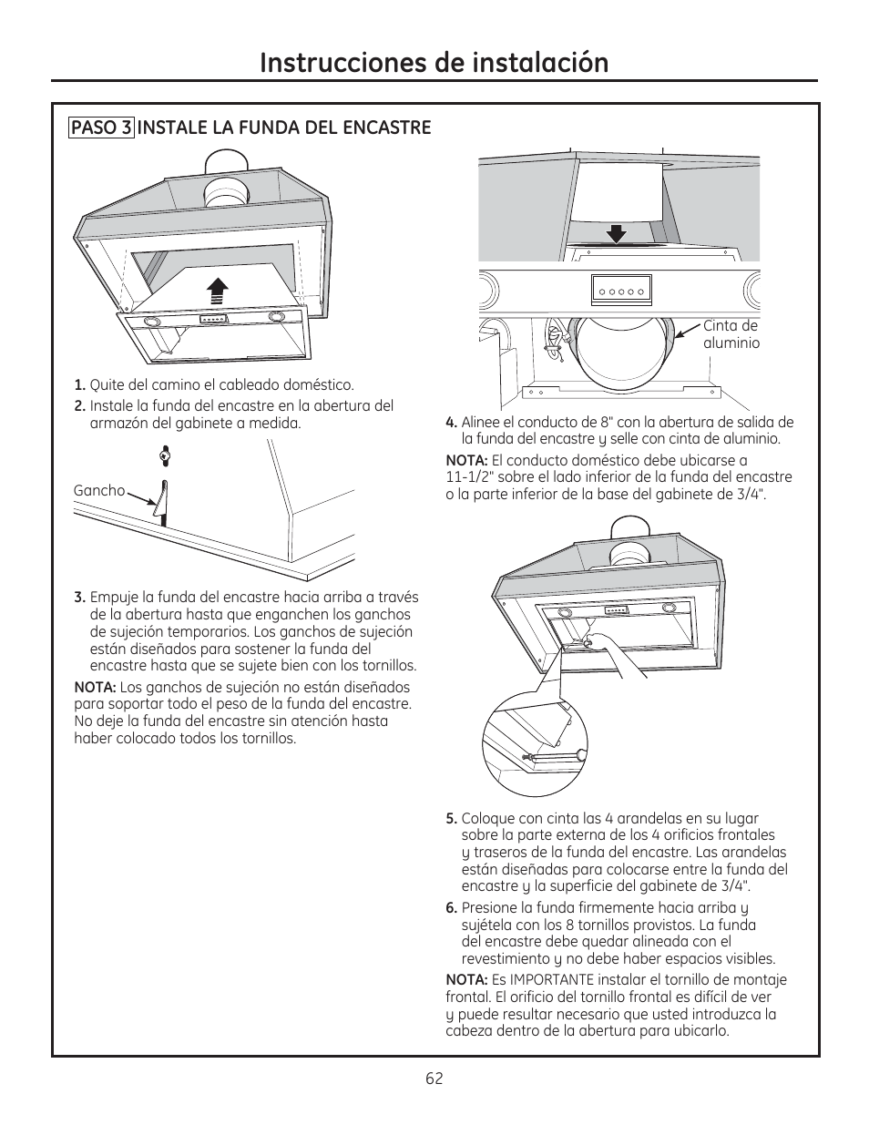 Instrucciones de instalación, Paso 3 instale la funda del encastre | GE ZVC42LSS User Manual | Page 62 / 68