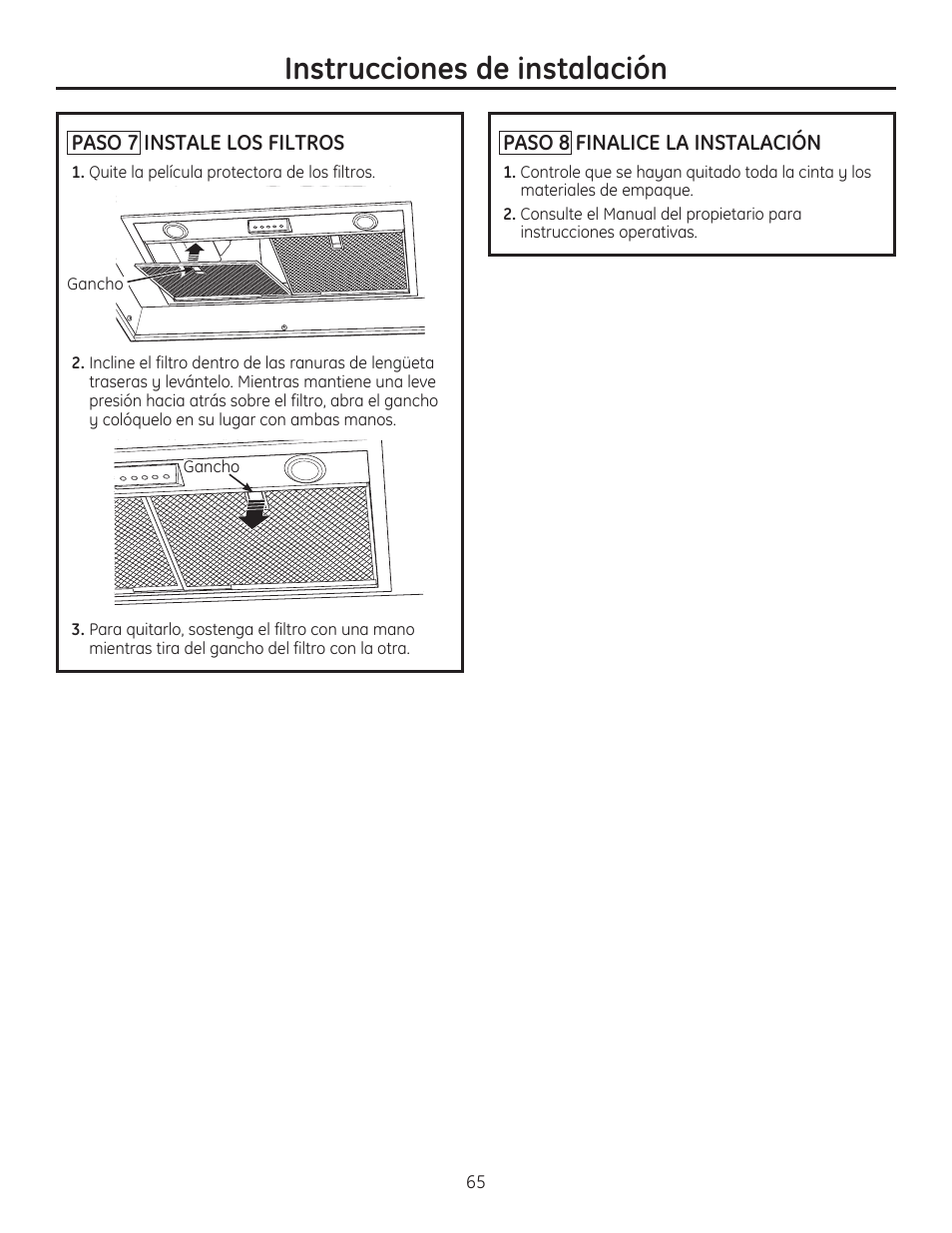 Instrucciones de instalación | GE ZVC42LSS User Manual | Page 65 / 68