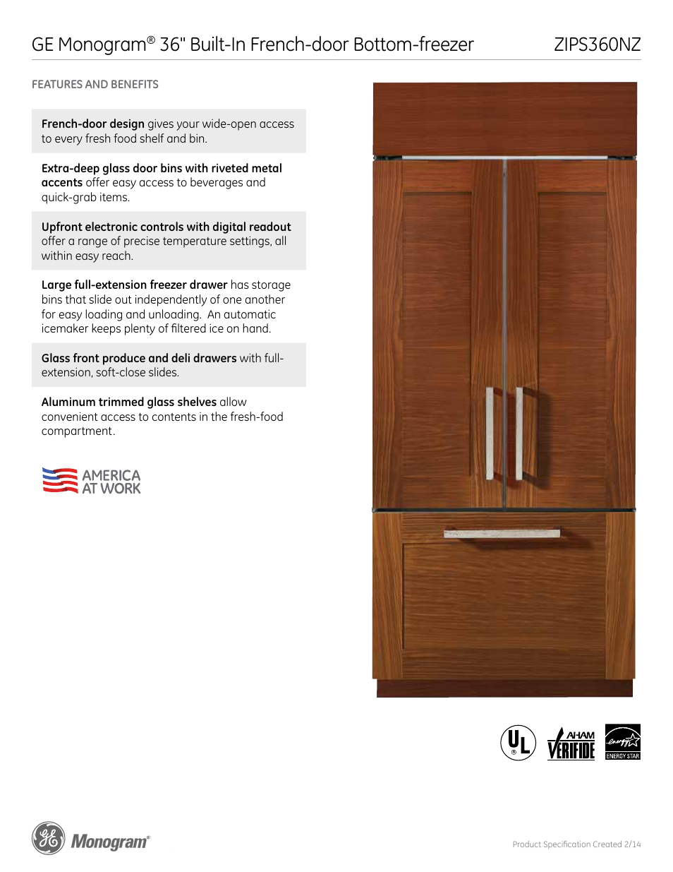 Zips360nz ge monogram, 36" built-in french-door bottom-freezer | GE ZIP360NZ User Manual | Page 4 / 4