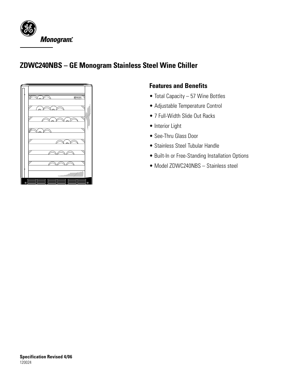 GE ZDWC240NBS User Manual | Page 3 / 3