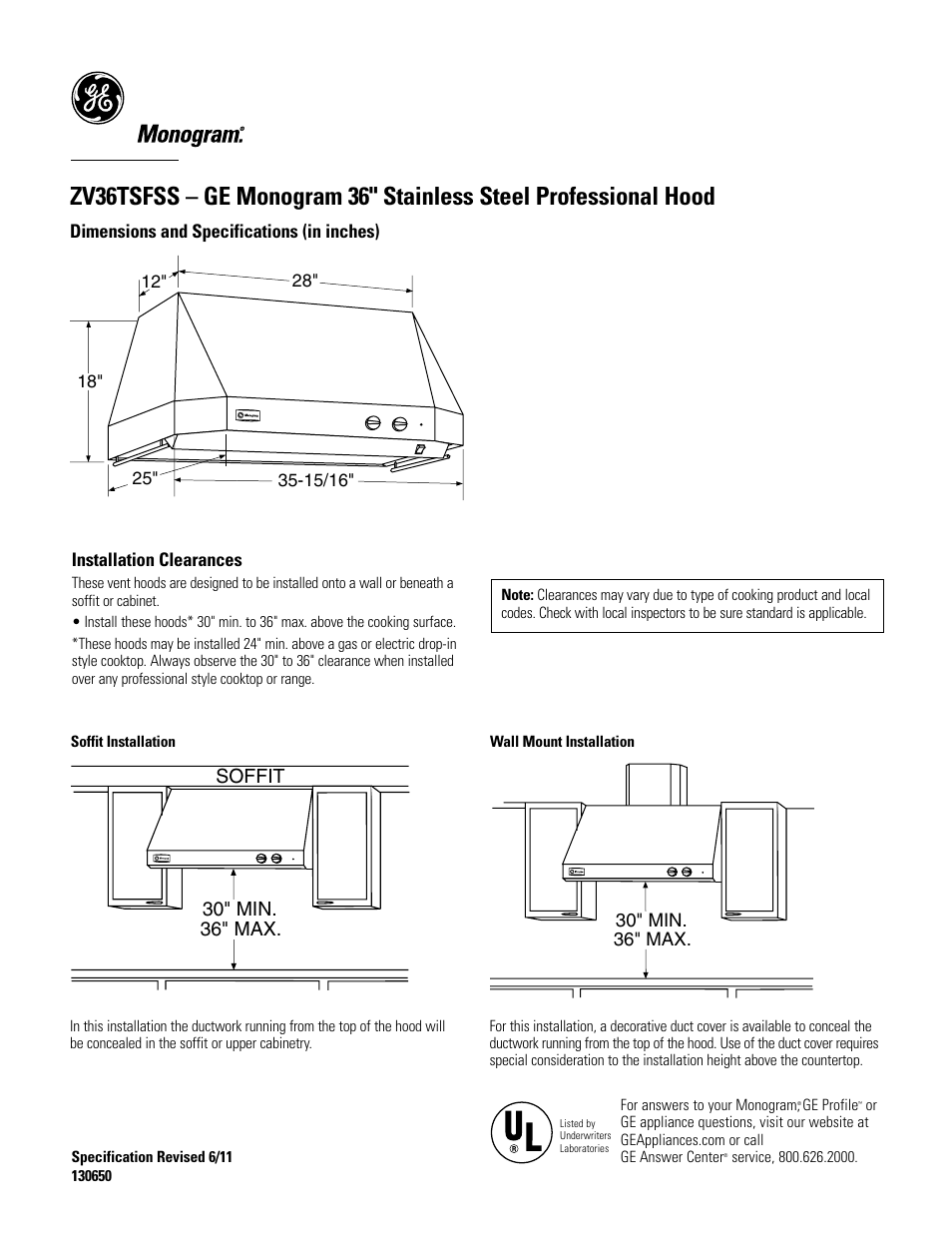 GE ZV36TSFSS User Manual | 4 pages