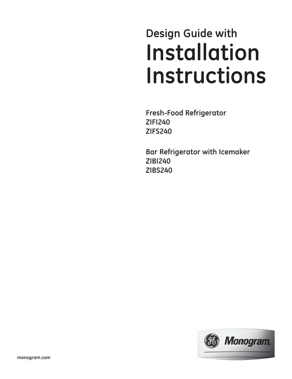 GE ZIBS240PSS User Manual | 12 pages