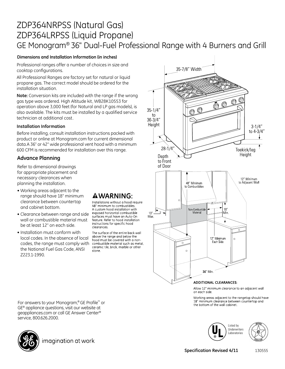 GE ZDP364NRPSS User Manual | 3 pages