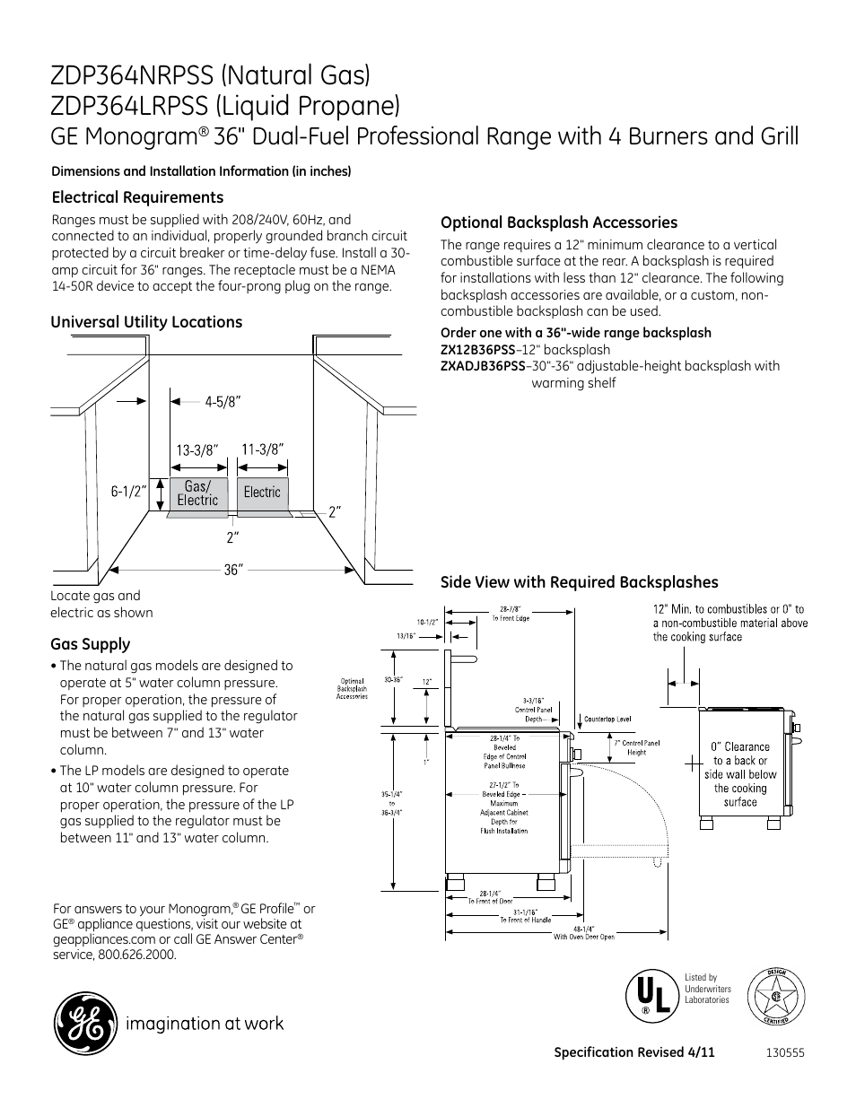 Ge monogram | GE ZDP364NRPSS User Manual | Page 2 / 3