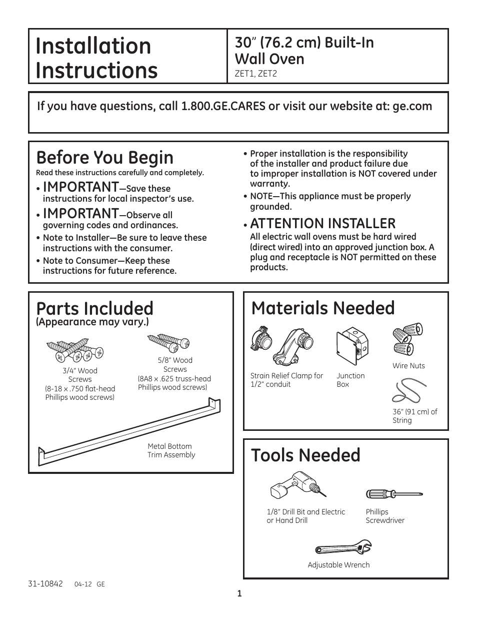 GE ZET1SMSS User Manual | 44 pages