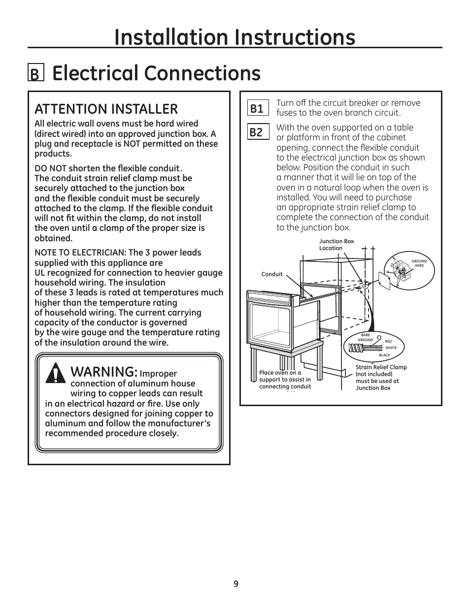 Installation instructions, E electrical connections, Attention installer | A warning: improper, Installation instructions e electrical connections, A warning | GE ZET1SMSS User Manual | Page 9 / 44