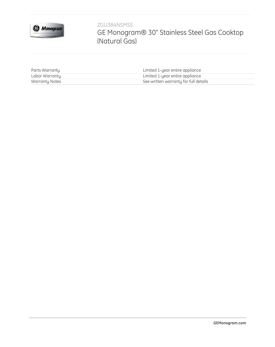 GE ZGU384NSMSS User Manual | Page 3 / 3