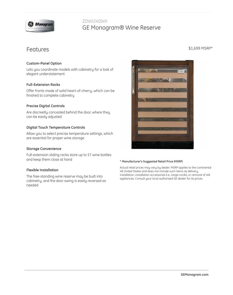 GE ZDWI240WII User Manual | 3 pages