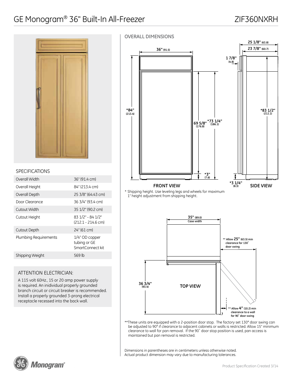 GE ZIF360NXRH User Manual | 6 pages