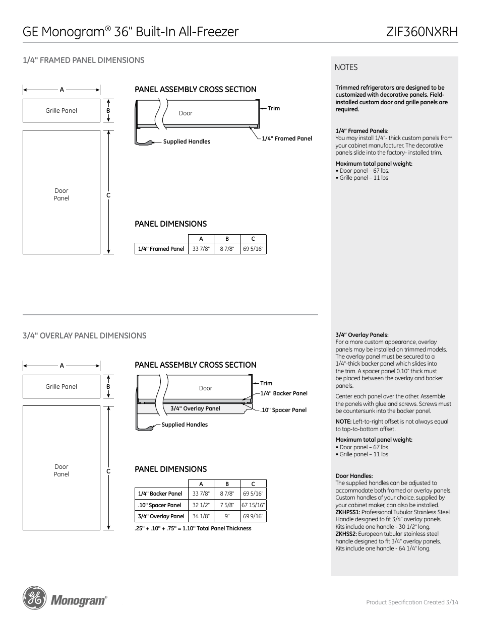 Zif360nxrh ge monogram, 36" built-in all-freezer | GE ZIF360NXRH User Manual | Page 5 / 6