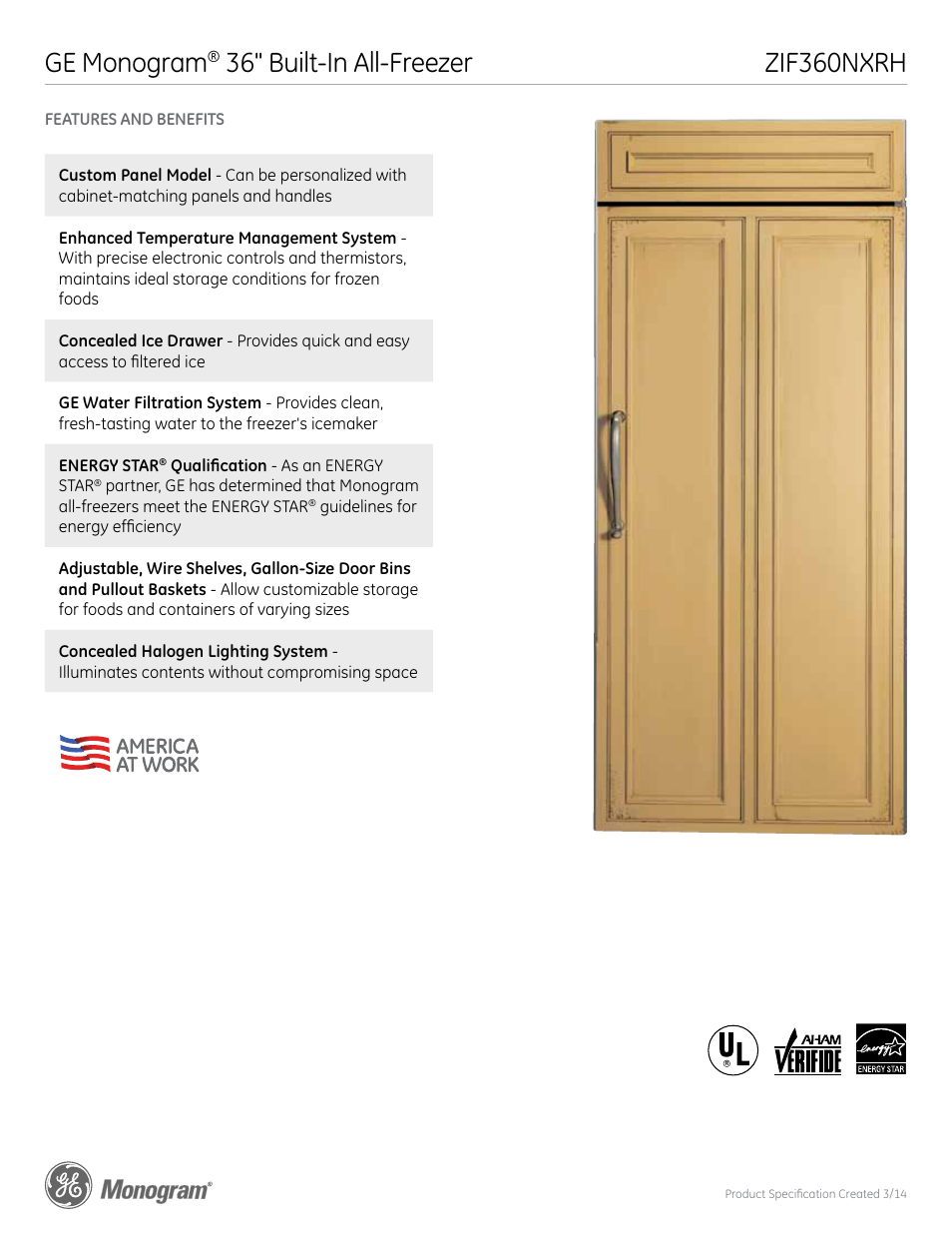 Zif360nxrh ge monogram, 36" built-in all-freezer | GE ZIF360NXRH User Manual | Page 6 / 6