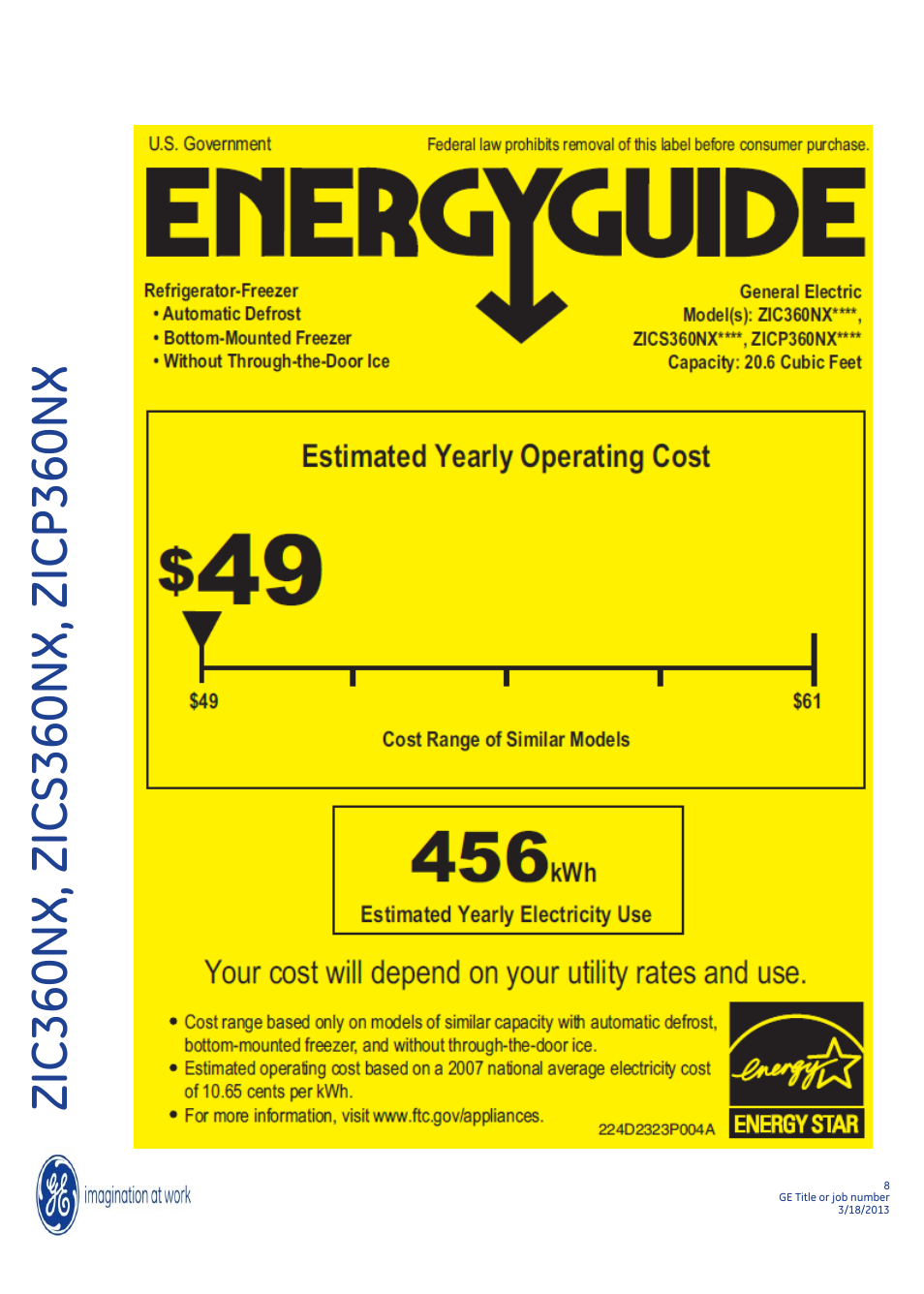 GE ZICP360NXLH User Manual | 1 page