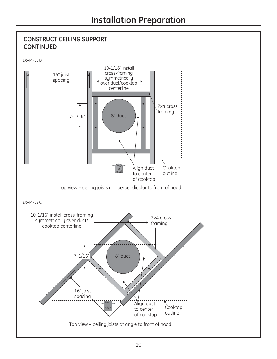 Installation preparation, Construct ceiling support continued | GE ZV925SLSS User Manual | Page 10 / 28