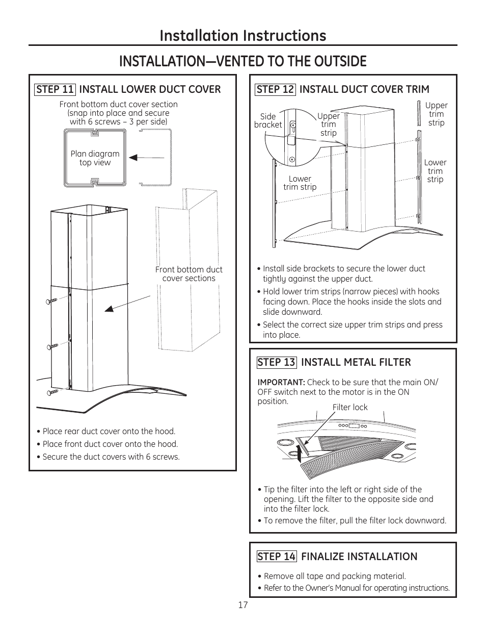 Installation instructions | GE ZV925SLSS User Manual | Page 17 / 28