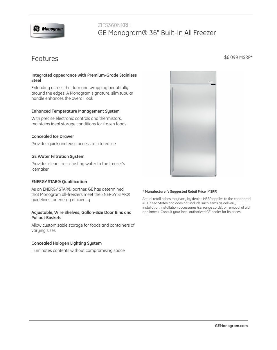GE ZIFS360NXRH User Manual | 3 pages