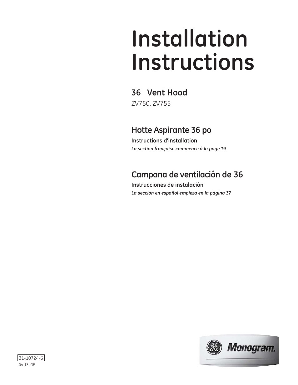 GE ZV750SPSS User Manual | 56 pages