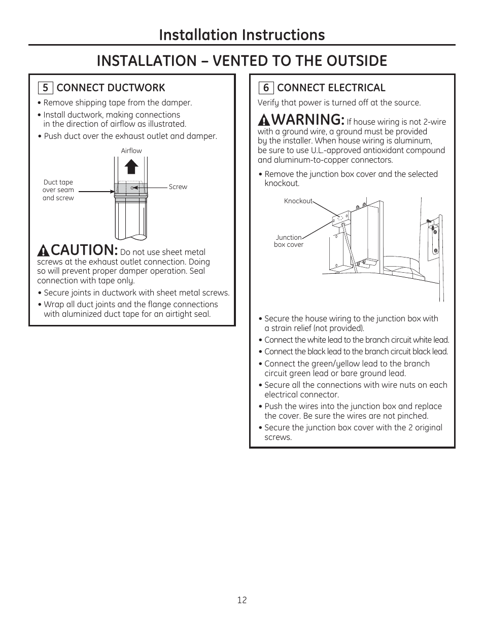 Caution, Warning | GE ZV750SPSS User Manual | Page 12 / 56