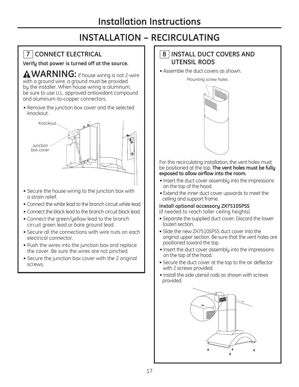 Warning | GE ZV750SPSS User Manual | Page 17 / 56