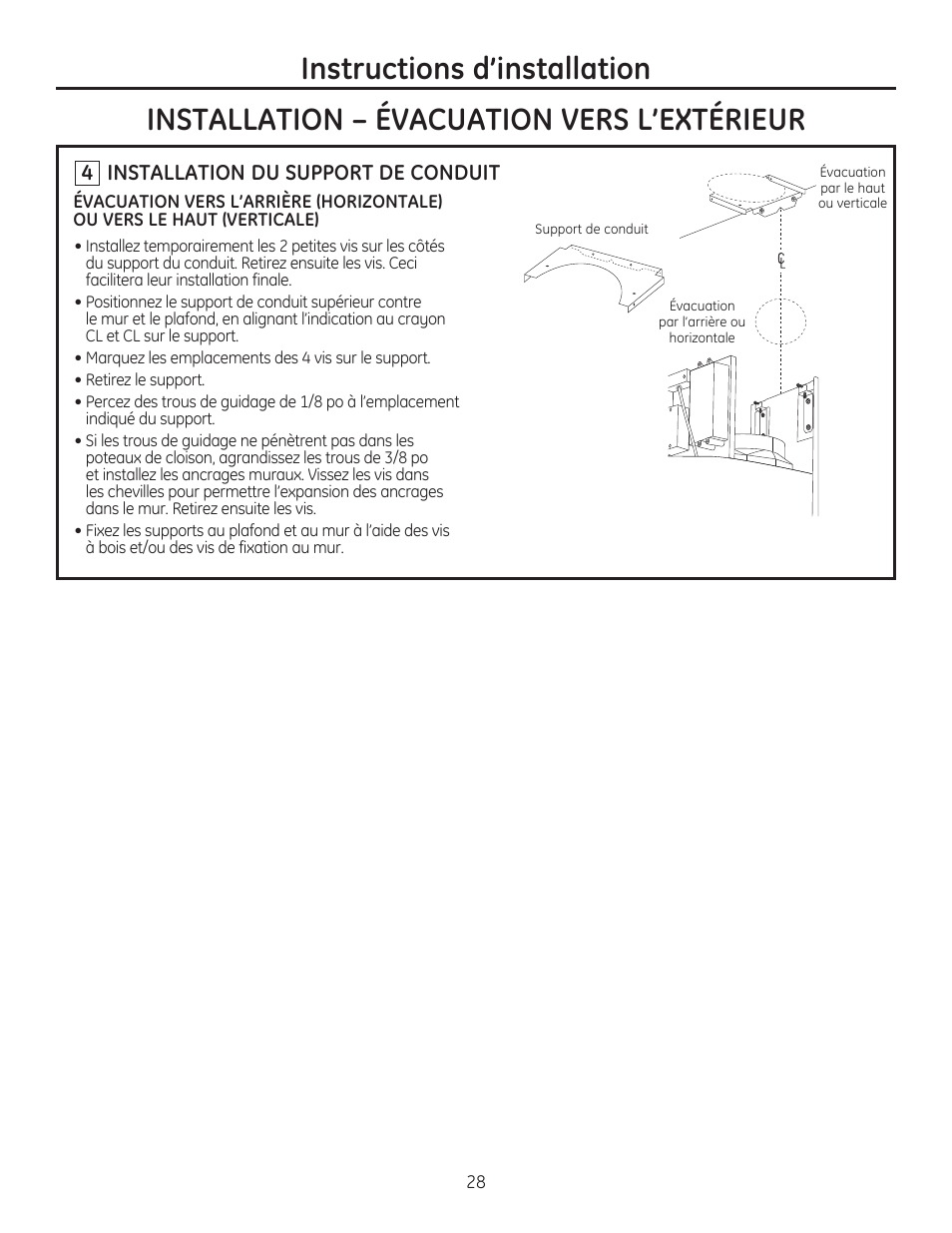 4 installation du support de conduit | GE ZV750SPSS User Manual | Page 28 / 56