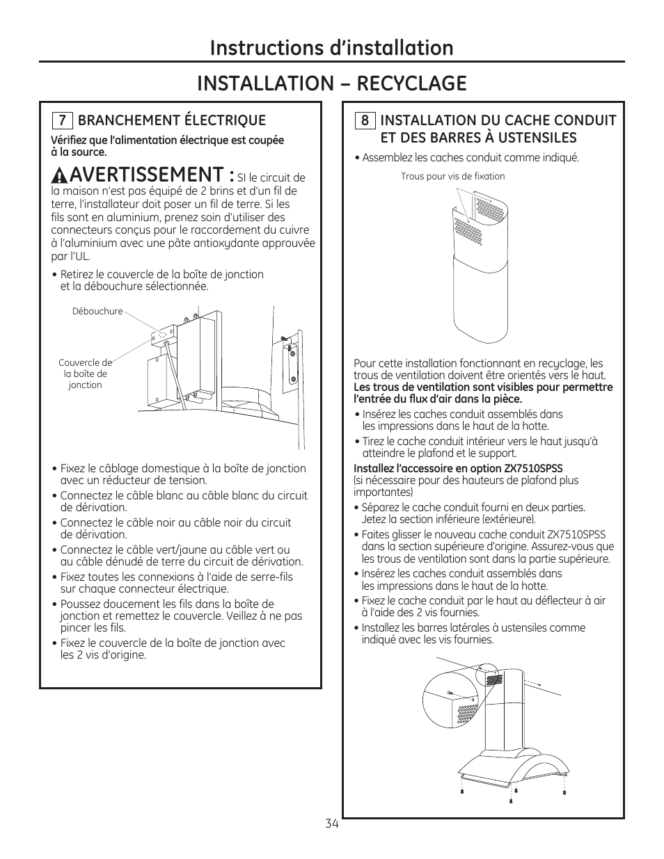 Avertissement | GE ZV750SPSS User Manual | Page 34 / 56