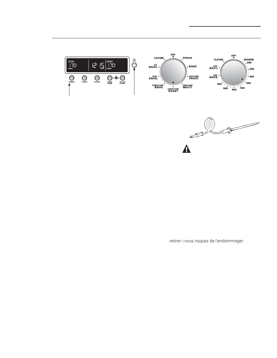Mise en garde, Rôtissage par convection avec la sonde thermique | GE ZET2SMSS User Manual | Page 61 / 124