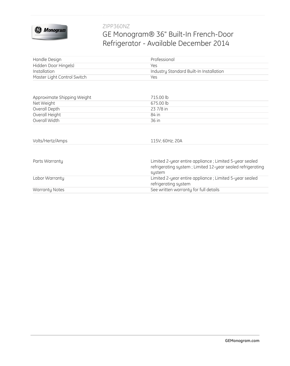 GE ZIPP360NZ User Manual | Page 3 / 3