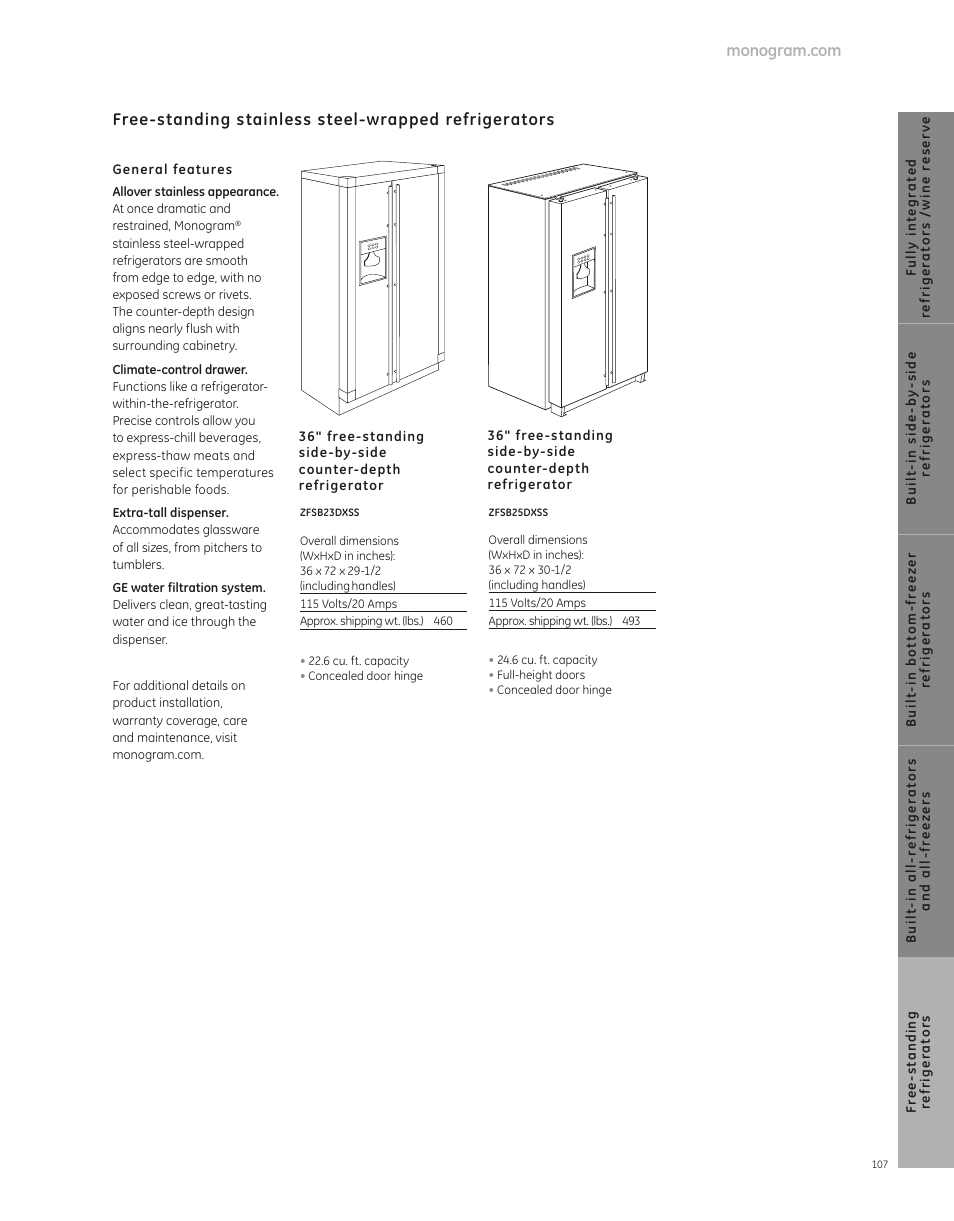 GE ZFSB25DXSS User Manual | 3 pages