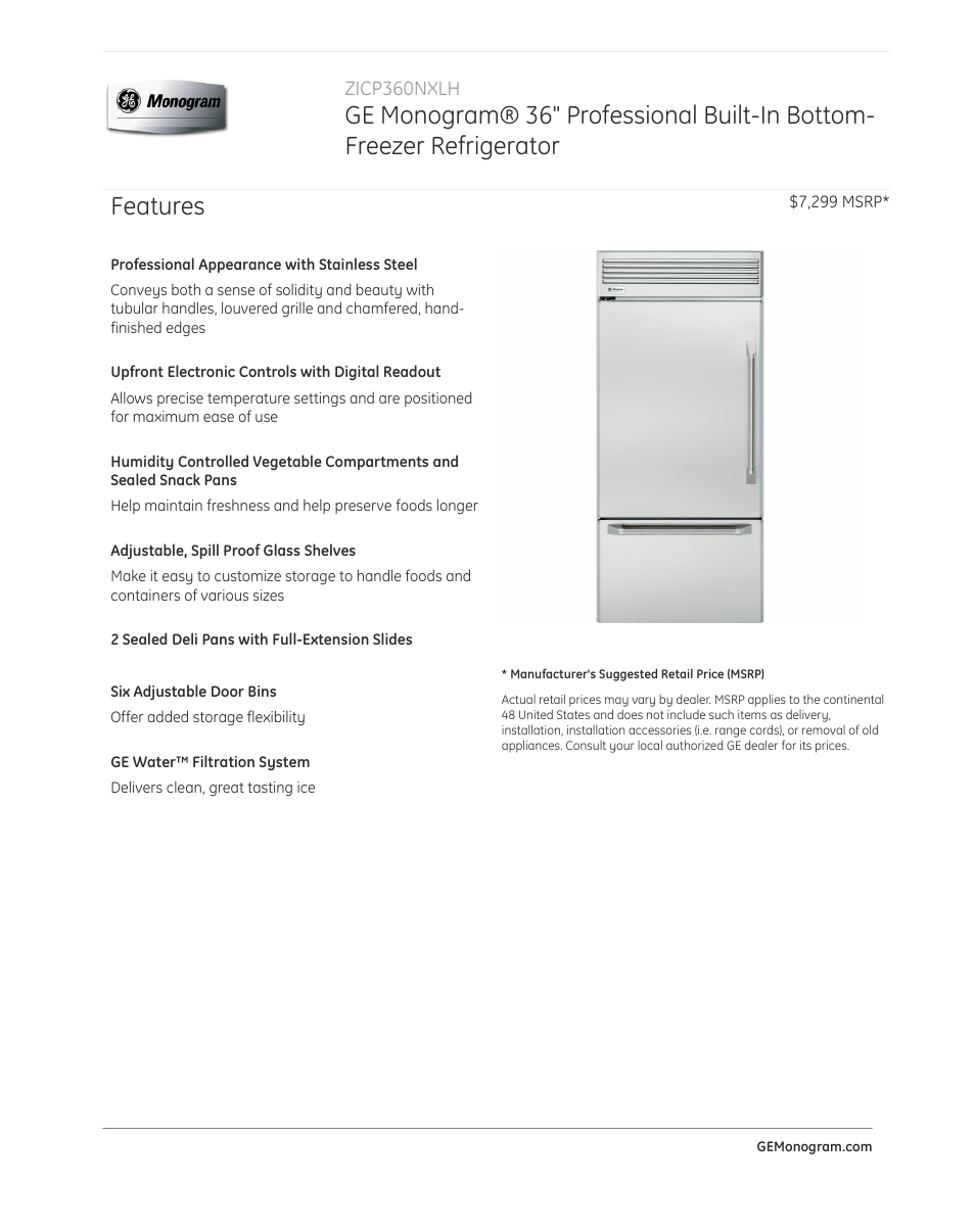 GE ZICP360NXLH User Manual | 3 pages