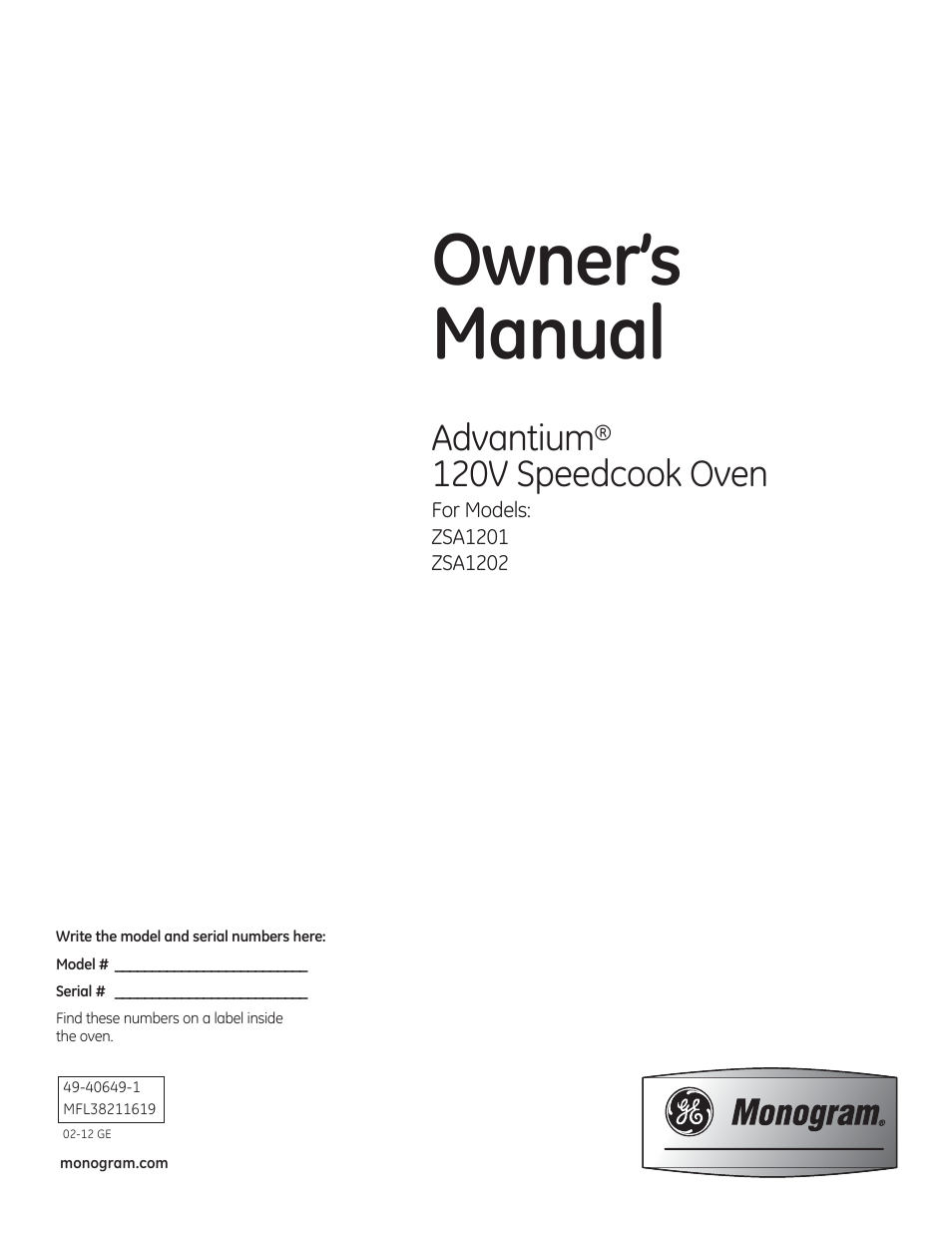 GE ZSA1202RSS User Manual | 80 pages