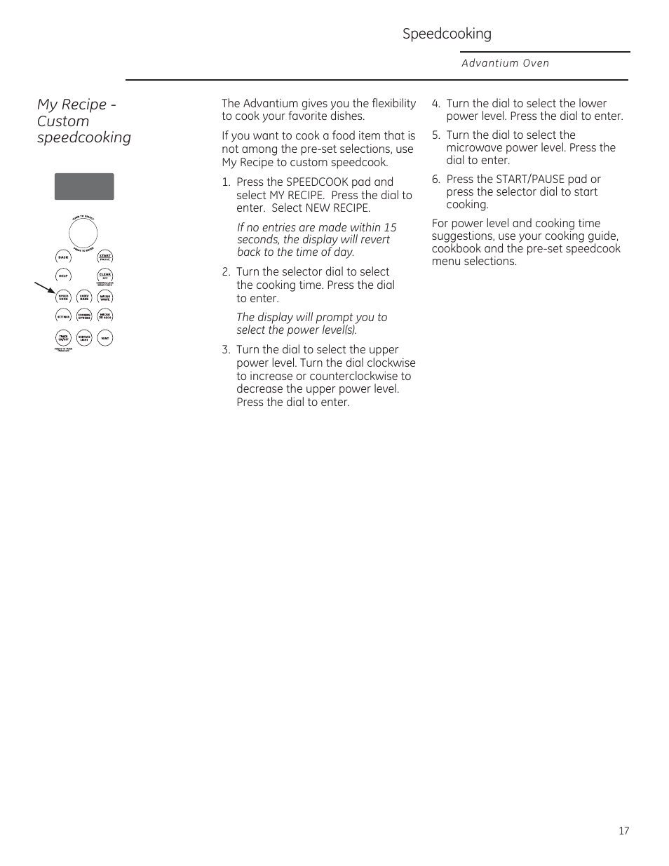 My recipe - custom speedcooking, Speedcooking | GE ZSA1202RSS User Manual | Page 17 / 80