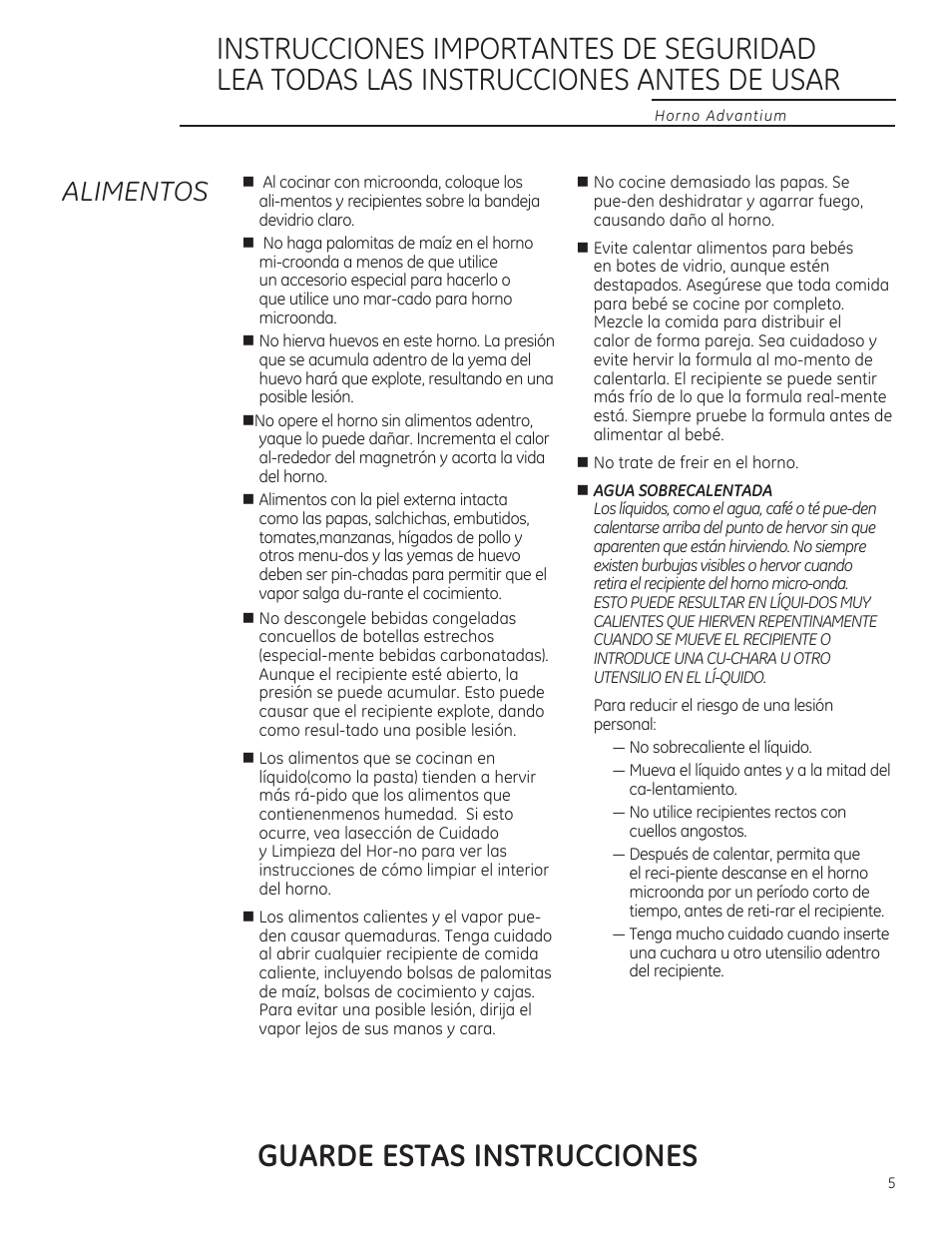 Guarde estas instrucciones, Alimentos | GE ZSA1202RSS User Manual | Page 45 / 80