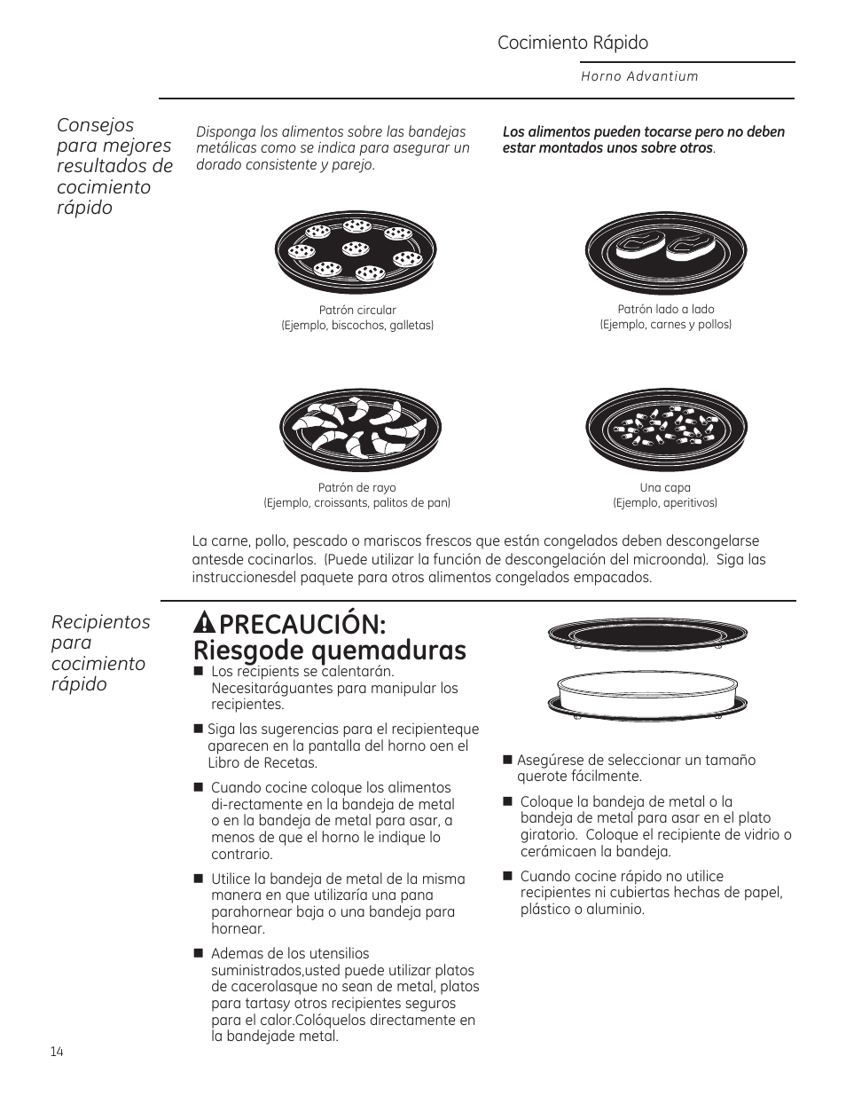 Recipientes poro cocimiento rápido, Aprecaución: riesgode quemaduras, Cocimiento rápido | GE ZSA1202RSS User Manual | Page 54 / 80