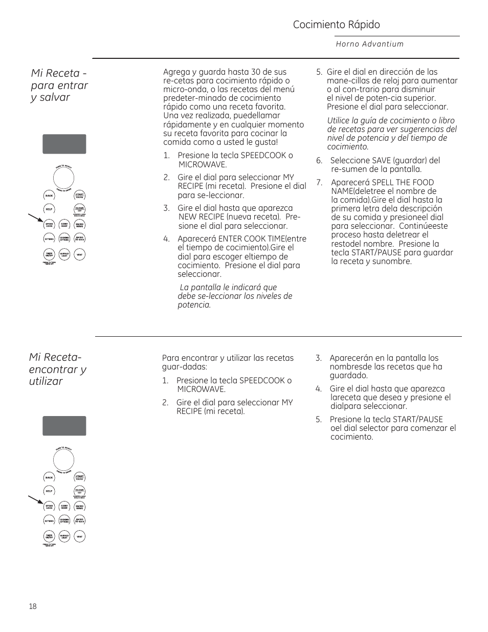 Mi receta - para entrar y salvar, Mi receta- encantrary utilizar, Cocimiento rápido | GE ZSA1202RSS User Manual | Page 58 / 80