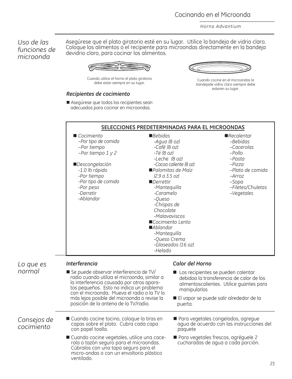 Uso de las funciones de microondo, Lo que es, Consejos de cocimiento | Cocinando en el microonda | GE ZSA1202RSS User Manual | Page 63 / 80