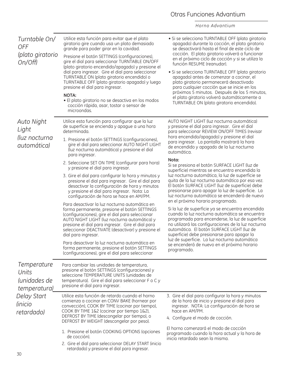 Otras funciones advontium, Horno advontium | GE ZSA1202RSS User Manual | Page 70 / 80