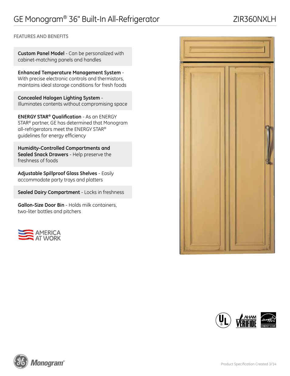 Zir360nxlh ge monogram, 36" built-in all-refrigerator | GE ZIR360NXLH User Manual | Page 6 / 6