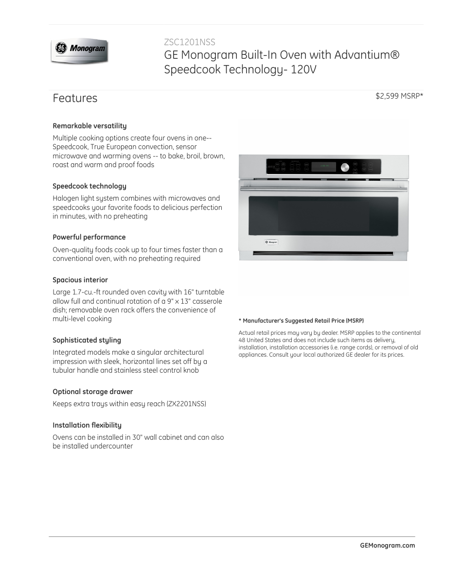 GE ZSC1201NSS User Manual | 3 pages