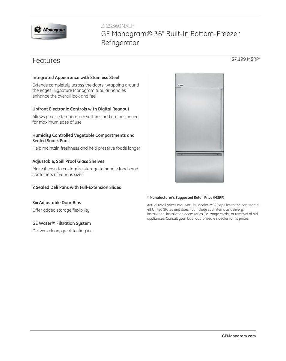 GE ZICS360NXLH User Manual | 3 pages
