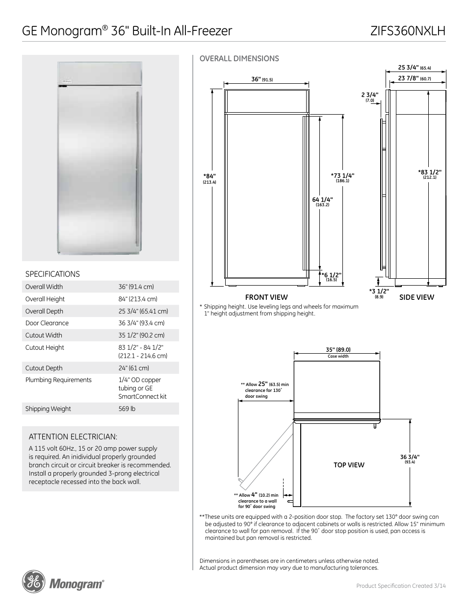 GE ZIFS360NXLH User Manual | 5 pages