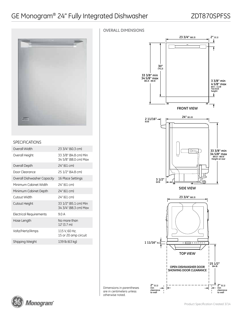 GE ZDT870SPFSS User Manual | 3 pages