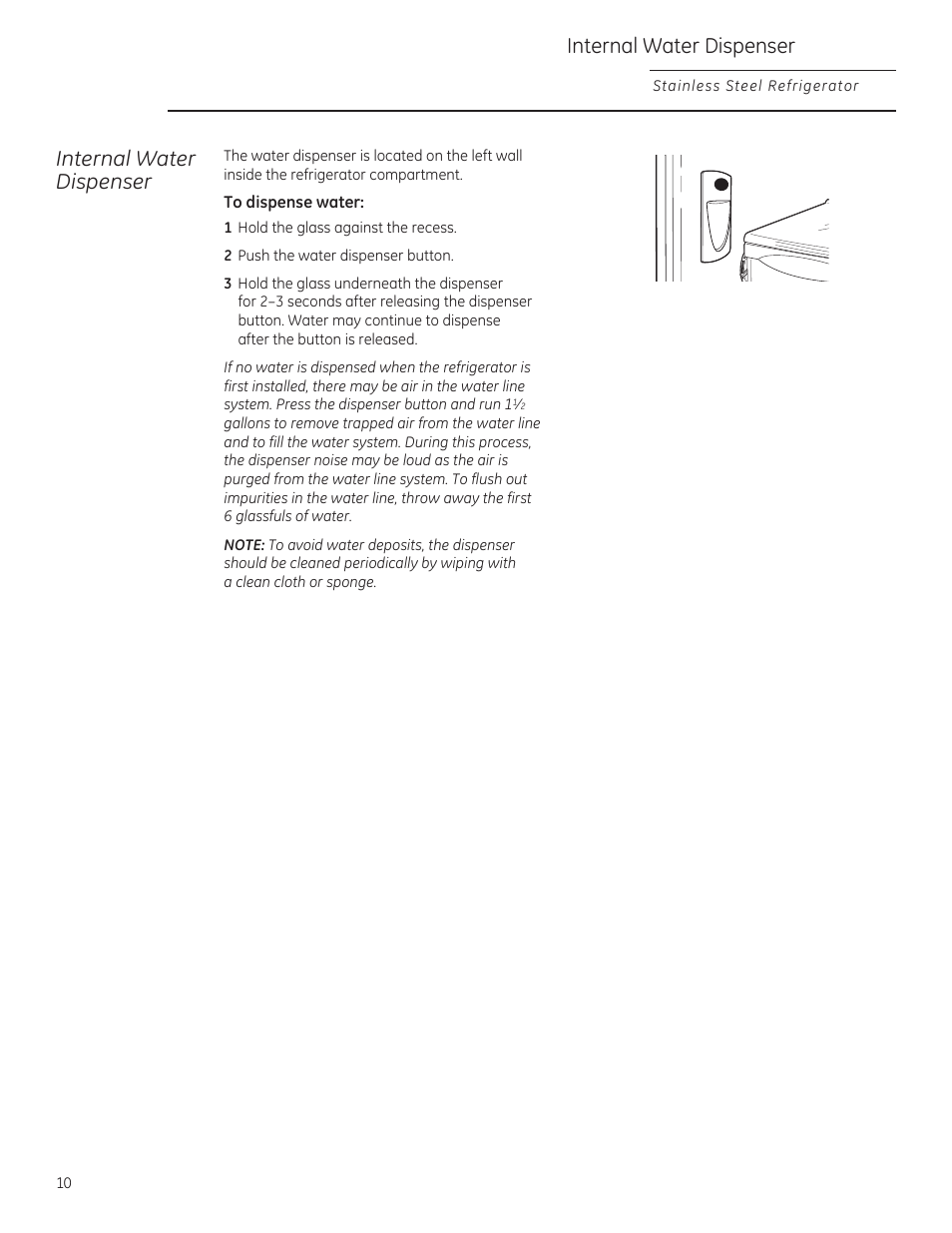 Internal water dispenser | GE ZFGP21HZSS User Manual | Page 10 / 32