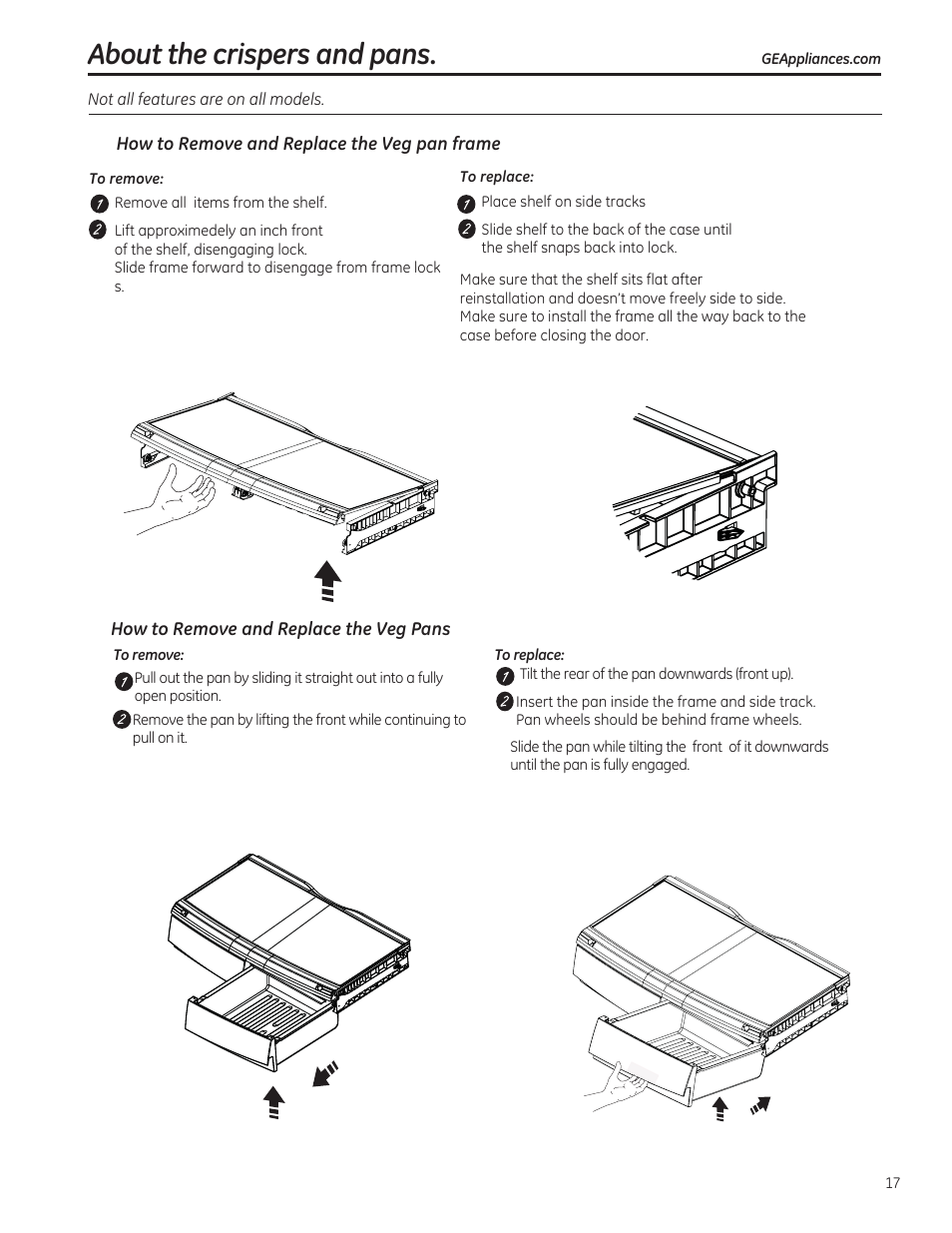 About the crispers and pans | GE ZFGP21HZSS User Manual | Page 17 / 32