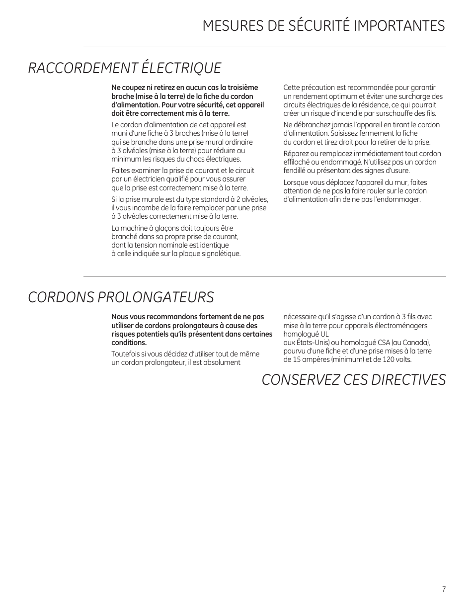 Cordons prolongateurs | GE ZFGP21HZSS User Manual | Page 7 / 32