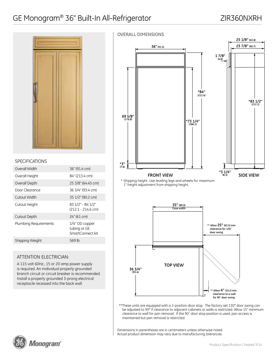 GE ZIR360NXRH User Manual | 6 pages