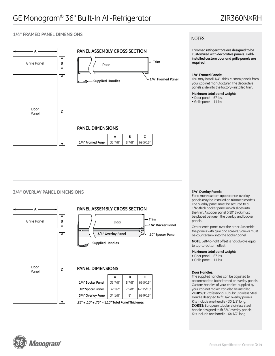 Ge monogram | GE ZIR360NXRH User Manual | Page 5 / 6